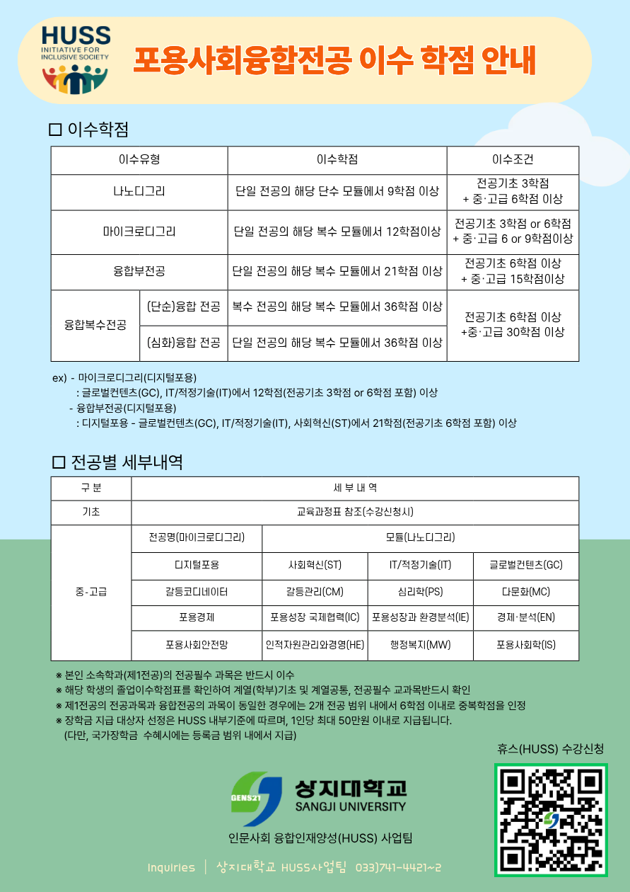 포용사회융합전공 이수  학점 안내